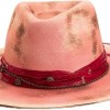 RUEDIGER Retro Wide Brimmed Stiff Fedora Men's and women's Hats,100% Wool Classic Felt Hat,Distressed/Burned Handmade