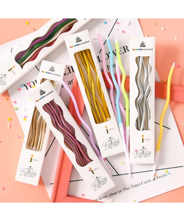 Curved Rainbow Threaded Birthday Candles