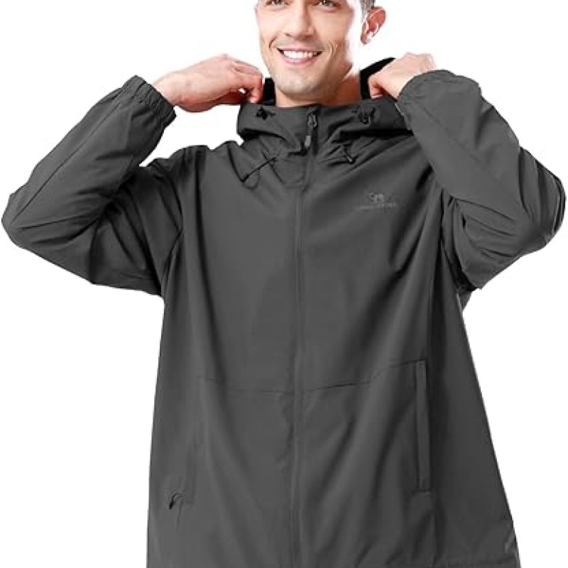 Men Waterproof Softshell Jacket Windbreaker Hooded lightweight Rain Coat for Outdoor Hiking